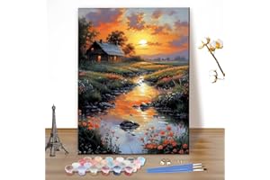 MEIYUDA Dipingere con i Numeri Adulti Tramonto in campagna, Kit di Pittura Acrilica Fai-da-Te per Adulti Principianti Facile su Te, Pittura Decora la Casa Regalo 40x50cm(Senza Cornice)
