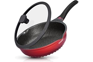 INTIGNIS Deep Non-Stick Frying Pan with Lid – 3-in-1 Sauté Pan, Skillet & Mini Wok – GREBLON Ceramic Coating | Induction Hob Safe | Stainless Steel Base |PTFE & PFOA Free (Red, 28 cm)
