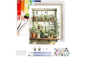 AIRDEA Scaffale Piante Dipingere con i Numeri Adulti, Finestra Paint by Numbers con Vernici e Pennelli, Kit di Pittura Acrilica Fai-da-Te per Adulti Principianti Decora la casa 30x40 cm (Incorniciato)