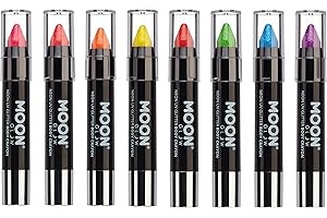 Moon Glow Barra de pintura facial/crayón corporal con purpurina UV de neón, maquillaje para rostro y cuerpo - Brilla intensamente bajo iluminación UV8 Unidades (Paquete de 1)