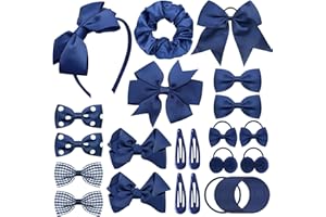 Yueshop 50Pcs Navy Blue Girls School Hair Accessories Kit, Bow Hair Cips Ponytail Holder Elastics Headband Hair Ties Baby Hair Barrettes for Girls Christmas Birthday Gift