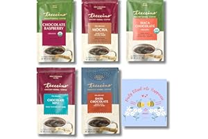 Teeccino Herbal Coffee Alternative Sampler Bundle (5-Pack, 30g) - Chocolate Raspberry, Mocha, Maca Chocolate, Mint Chocolate, Dark Chocolate - Prebiotic, Caffeine-Free & Prosperina Card