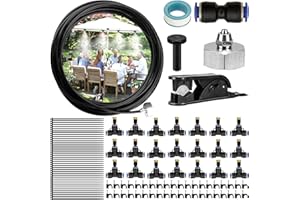 AQV Sistema de Riego por Aspersión de 20 m, Sistema de Enfriamiento por Niebla de 360°, con Boquilla y Adaptador de Latón de 3/4", para Jardín, Pabellón, Trampolín, Sombrilla