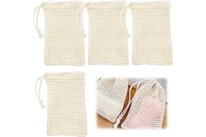 CAYBATS Bolsas para Jabon,4 Piezas Fundas de Jabón, Bolsita Jabon Solido - Bolsitas Exfoliantes para Jabón y Champú Sólido, 14cm x 9cm, Funda Jabon Solido, Bolsa de Jabón Eco-Friendly con Cuerda
