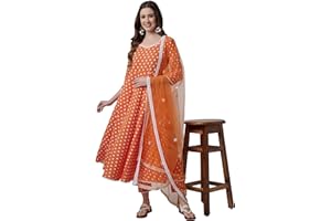 miss fame Damen Baumwolle Anarkali Kurta mit Hose und Dupatta