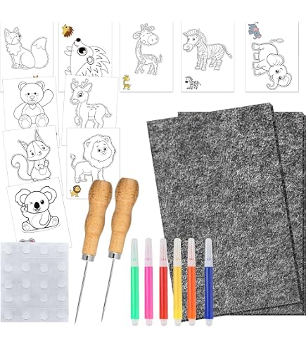 Kit De Picotement De Noël Pour Enfants Dès 4 Ans – 2 Tampons Feutre, 2 Aiguilles Sécurisées Et 10 Motifs Festifs
