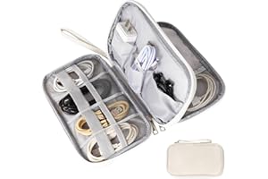 Yokuni Pochette Rangement Cable, Double Couche Tech Pouch avec Poignée Portable, Ton Meilleur Voyage Accessoires, pour Ranger Les Petits Accessoires Électroniques, Alimentation Mobile USB (Beige)