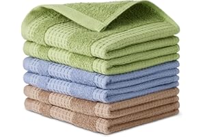 Amazon Basics Paños de Cocina de Tejido Tipo Gofre de 100% Algodón Orgánico - Ultraabsorbentes, Secado Rápido, Paños de Cocina Sin Pelusa, 31 x 31 cm, Pack de 6 (Surtido Marrón, Verde, Azul Marino)