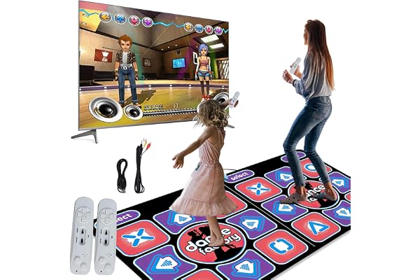 Tapis de danse 2 en 1 pour TV et PC – Tapis de danse électronique avec 2 manettes de jeu, 100 chansons et 65 jeux – 11 mm d'épaisseur, PVC antidérapant – Pour fitness, danse, yoga et fête familiale