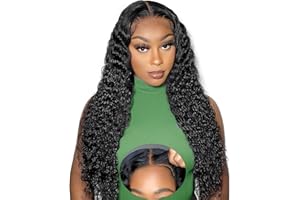 TUNFINE Perruque Femme Naturelle Brésilien 5x5 Deep Wave Glueless Wig Human Hair, 180% Densité Perruque Cheveux Humain De Couleur Noire Naturelle Avec DéLié PréPlumé Pour Les Femmes 18 Pouces (45 cm)