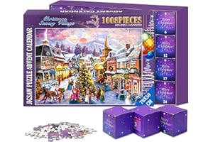 POZEMU Calendrier de l'avent 2024 Noël Vintage Puzzles pour Femmes Hommes Adultes Adolescents Calendriers à Rebours 1008PCS