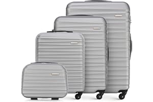 WITTCHEN Walizka podróżna, bagaż podręczny, bagaż kabinowy, walizka na kółkach, twarda obudowa z tworzywa ABS, z 4 kółkami, zamek szyfrowy, uchwyt teleskopowy Groove Line, szary, Koffer-set 4tlg.,