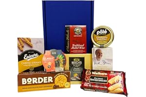 FINE FOOD STORE "Nibbles" Gift Box Food Hamper with Savoury Biscuits, Pate, Cheese Straws, Biscuits, Mulled Wine Spice Kit, Fruit Pudding & Shortbread - Gift idea for Mum, Mothers Day, Birthday, Fathers Day, Dad, Grandma, Grandad, Thank you, Business and Corporate