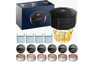 Mtchavno Kit Fumoir à Cocktail Électrique, Kit de Fumeur de Whisky Electrique Portable avec 6 Puces de Bois, 4 Pierres à Whisky, pour Whisky, Bourbon, Aliments, Cadeau pour Mari, Père, Hommes