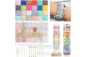 FIVAVA Perlen für Armbänder 8000+, Clay-Perlen 24 Farben, Selber-Mach-Set Ketten Freundschaftsarmbänder