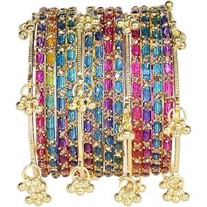Swara Creations Kashmiri Ghungroo Raindrop Bangles Combo Set | for Women and Girls|Set of 16 Pcs (SKU417)