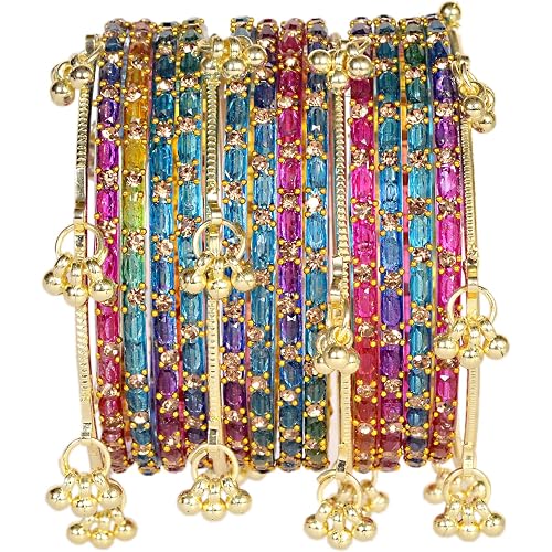 Swara Creations Kashmiri Ghungroo Raindrop Bangles Combo Set | for Women and Girls|Set of 16 Pcs (SKU417)