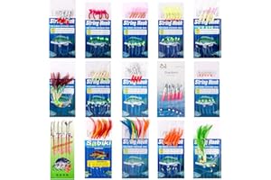 Yoshikawa Paquete de 15 aparejos de plumas de caballa para pesca en el mar, con anzuelos de caballa, señuelos de pesca en el mar, accesorios para especies de verano, barco, playa, pesca