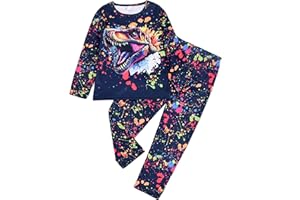 TCWWBB Kinder Schlafanzug Jungen Mädchen Langarm Zweiteilig Pyjama Set Dinosaurier Bagger Einhorn Polyesterfasern Winter Schlafanzüge Nachtwäsche Größe 2-8 Jahre 98 104 110 116 122 128