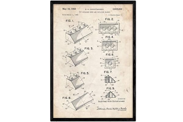 Nacnic Affiche brevet Lego. Feuille avec le vieux brevet de dessin en format A3 et vintage background