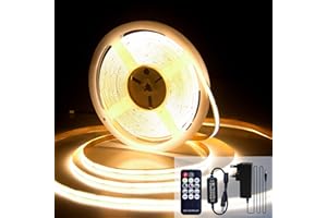 luktix COB LED Strip 10M, 3000K Warm White LED Strips, 24V Dimmable LED Strip Lights, CRI92+,8mm Width, with Remote Control and Power Supply,for Living Room, Kitchen, Mirror