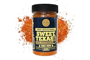 SALDVA Sweet Texas BBQ Rub – 100 % naturalna przyprawa BBQ – Pyszna, słodka mieszanka z autentycznym teksańskim akcentem do znakomitych potraw z grilla – Duży słoik (220 g)