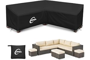 Kipiea Pokrowce na meble ogrodowe w kształcie litery L Wodoszczelny, tkanina Oxford 420D Rattanowy Pokrowiec na Sofę narożnik ogrodowy Wiatroszczelna, anti-UV, niezrywający (292x292x85x78/61cm)