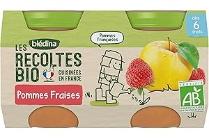 Blédina Les Récoltes Bio, Petits pots bébé Bio dès 6 Mois, Pommes Fraises, 2x130g (Packx12)