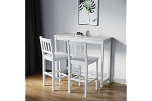 ELEGANT Solid Pine Wood 3 Piece Dining Table Set Furniture, Bar Table and 2 Stools Set, Bistro, Breakfast Kitchen, Dining Room available, White