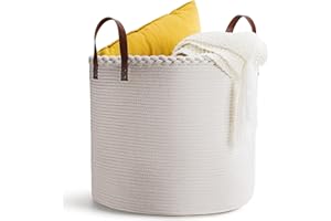 CAFETEE Panier de Rangement en Coton tressé | linge, plaids, déco, chambre, jouets, séjour, hall, maison d'hôte | Modèle Beau Rivage avec anses Marron sur Rivets | 40CM X 46CM