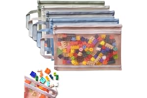 Laifu Toy Storage Bags with Zipper, 5PCS A4 Colored Double-Layer Mesh Pouch Bag, Board Game Storage with Handle For Storing Building Blocks, Puzzles, Books, Stationery,Home & Office Supplies