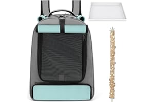 FLOVIPPET Zaino Pappagallo, Zaino Portatile per Uccelli, Trasportino Pappagalli, Gabbia da Viaggio per Trasportini per Uccelli con Trespolo Piedi e Vassoio per Avventure all'aria Aperta (Blu)