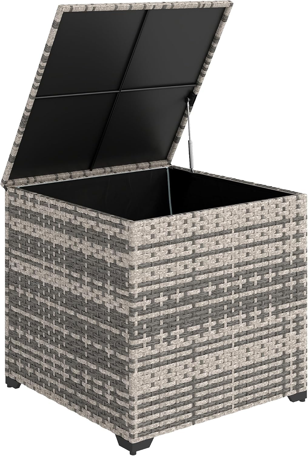 Outsunny 253L Garden Storage Box, Rattan Deck Box with Waterproof Zipped Liner, Safe Pneumatic Rod, Patio Rattan Storage Container for Backyard Gardening Tools, Mixed Grey