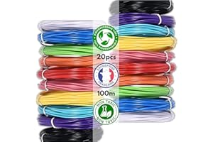 ABBI ESSENTIELS ABBICREA Set di 20 ricariche di filamento PCL per penna 3D a bassa temperatura - PCL 1,75 mm - Sicuro biodegradabile senza sostanze tossiche nocive - 2x10 colori da 5m - penna per stampa 3D