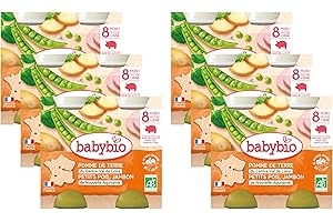 Babybio - Petits Pots - Pomme de terre Petits pois Jambon - 2x200g - Lot de 6 - 8+ Mois – BIO