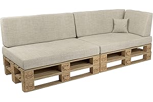 POKAR Palettenkissen Palettenauflagen mit abnehmbarem Bezug Palettenmöbel Palettensofa 6er Set: Sitzkissen 120x80 + Rückenlehne 120x40, Beige