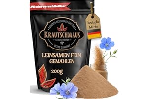 ‎KRAUTSCHMAUS 200g Leinsamen gemahlen von Krautschmaus, gemahlene Leinsaat, Leinsamenmehl, gemahlene Flachssamen ohne Zusatzstoffe, reich an Ballaststoffen