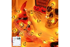 Isisyu Halloween Deko Lichterkette Innen, 3M 30 LED Orange Kürbis Halloween Lichterkette Batterie mit Timer für Herbst Party Garten Fenster Innen und Außen Deko