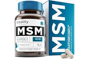 VITALITY BIORESEARCH MSM Supplements 1300mg with Vitamin C from Acerola - MSM Nutritional Supplement Supports Joints, Immune System, Muscle Protein Build Up & Collagen Formation, 60 MSM Capsules