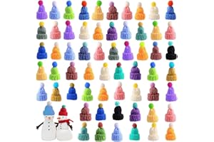 LEOEASIY 60 Stück Mini Hüte Strickmützen, Mützen für Sorgenwürmchen, Mini-Puppe Mini-Mütze Weihnachtsmannmützen Finger Weinflache Hut Mini Wollmütze Puppen Hut Puppenzubehör für DIY Kunsthandwerk Kunst