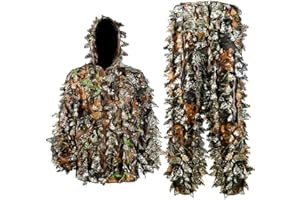 Zicac Tuta Mimetica con Foglie 3D,Effetto Camouflage,Ghillie Suit Abbigliamento per la Caccia, Le Esercitazioni di Tiro,Taglia Unica