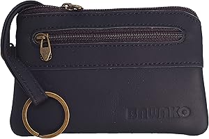 BAWAKO portachiavi grande 2 scomparti con cerniera vera pelle, bel portachiavi per donna uomo bambino, tasca chiave portafoglio piccolo compatto fatto a mano