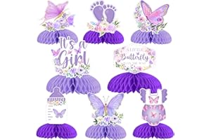 JOYMEMO 8 Pieces Purple Butterfly Baby Shower Honeycomb Centerpieces - Butterfly Baby Shower Decorations for Girls, A Little Butterfly is on The Way Table Toppers for Pregnancy Newborn Party