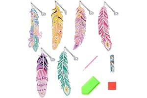 Lesezeichen Diamond Painting ZHSIHAI 6 Stück 5D Diamant Malerei Lesezeichen Feder Form Strass Lesezeichen DIY Kristall Diamant Zeichnung Lesezeichen für Home School DIY Making Arts Crafts Geschenk