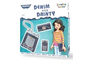 JUMPING JUMBO JumpingJumbo Denim Made Dainty - Bag Purse Making Art and Craft Set for Girls, Gift for girls 8 years & older, DIY Craft Activity Kit for Ages 8 Years +, Make Your Own Denim Purse/ Pouch/ Bag