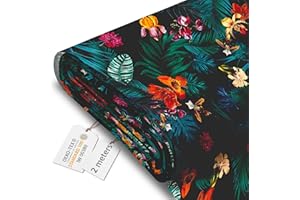 DreamRoots Tissu imperméable extérieur au metre 160 cm Largeur - Toile exterieure impermeable 100% de polyester 600D 220g/m - Tissus au metre ameublement Dark Botanic Red 2M