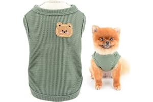 SMALLLEE_LUCKY_STORE Cute Bear Waffle Knit Tank Top Puppy T-shirt for Small Dogs Cats Boy Girl Stretchy Tee Shirt Vest Yorkie Chihuahua Pet Summer Clothes,Green,L