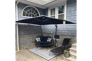 PURPLE LEAF 2.7 X 3.5 M Garden Cantilever Parasol, Large Rectangle Patio Umbrella with Crank Handle and Tilt for Balcony and Outdoor, Navy Blue