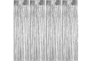 FODLON 4 PCS Tende Frange in Lamina, 1 x 3m Tende Metalliche Tinsel, Argento Foglio Frangia Tend, Autoadesiva Tende Frange Decorazioni per Bomboniere, Balli, Matrimoni, Natale. Photo Wall Contesto