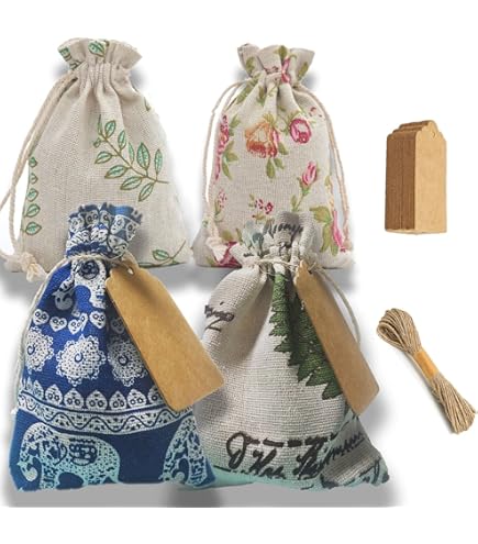 5 Petits Sacs En Toile De Jute Avec Ruban Rouge, Pochon Haut. 14 Cm X Larg. 10 Cm, Déco Cadeau Noël